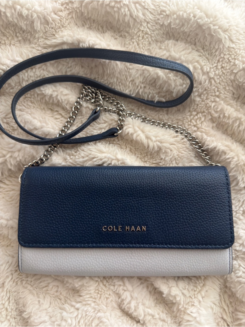 Cole Haan Blue & Light Blue Leather Grand Series Wallet On Chain